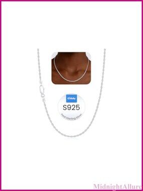 925 Sterling Silver Rope Chain Necklace 2mm Lobster Clasp 18 Inch